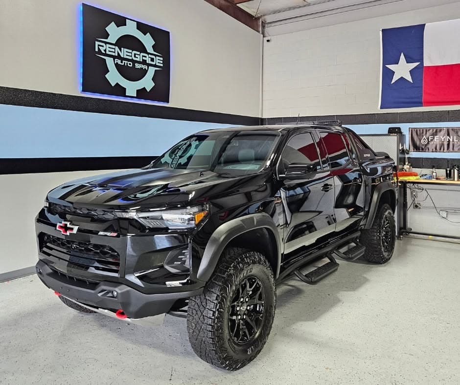 Lifted black Chevrolet Colorado ZR2 with FEYNLAB ceramic coating at Renegade Auto Spa