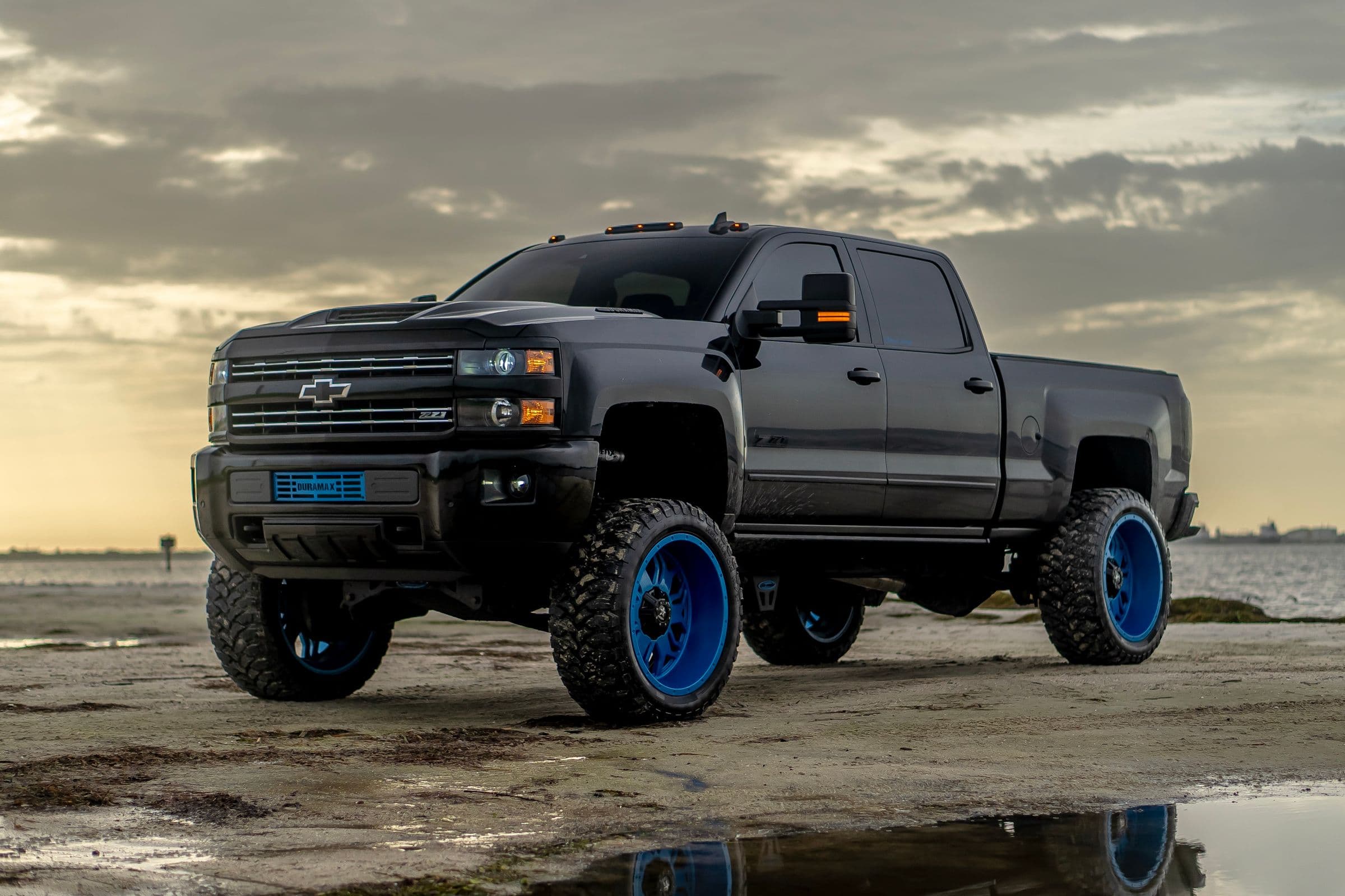 Lifted truck on oversized off-road tires