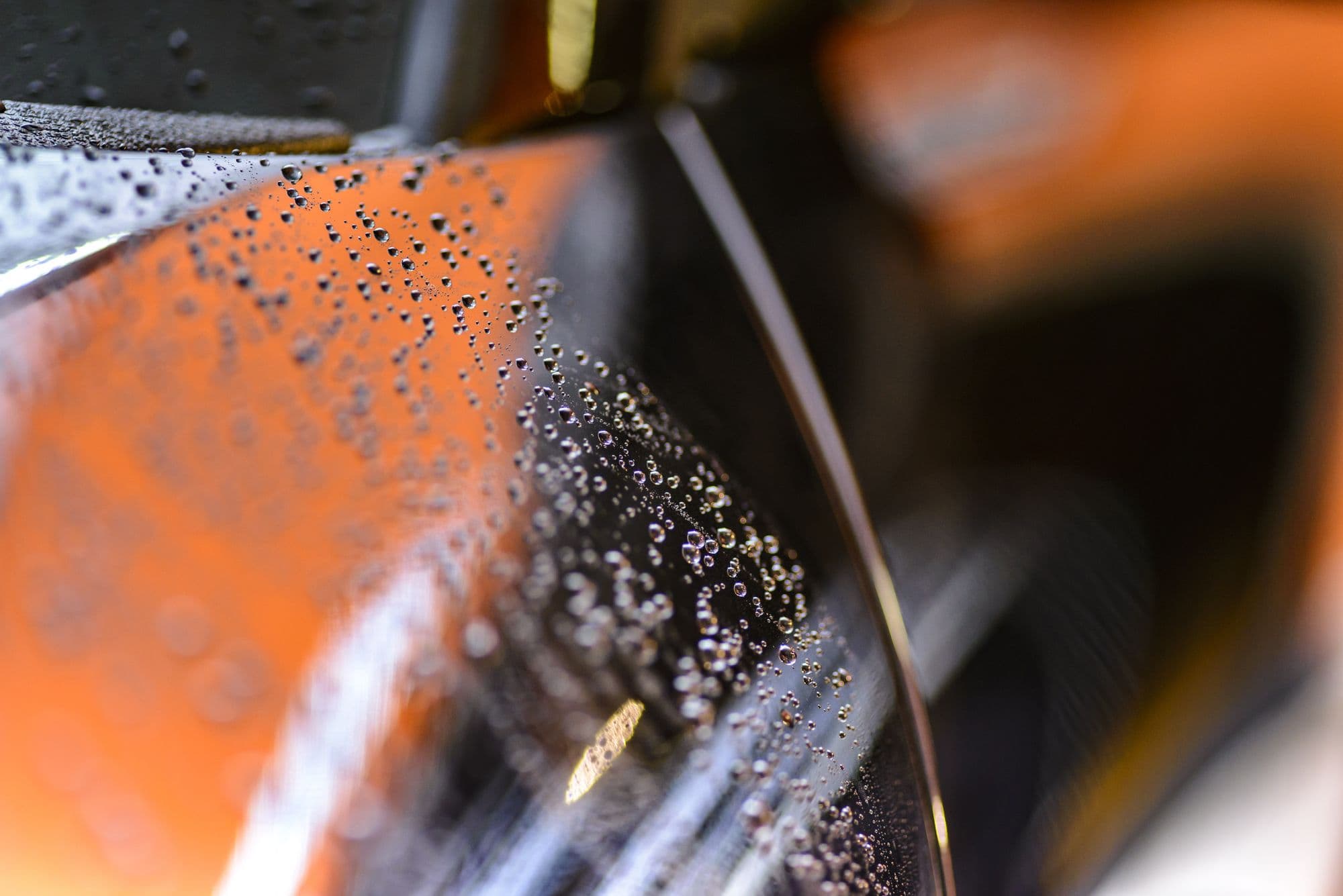 Water beading on a freshly ceramic-coated hood